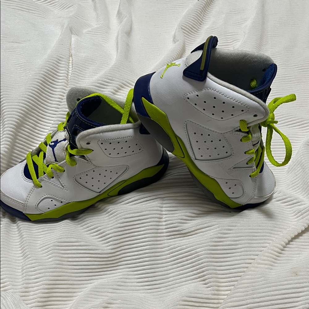 Jordan Kids White and Neon Lime High-Top Sneakers